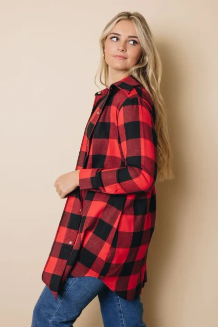 Let's Be Friends Plaid Button Tunic