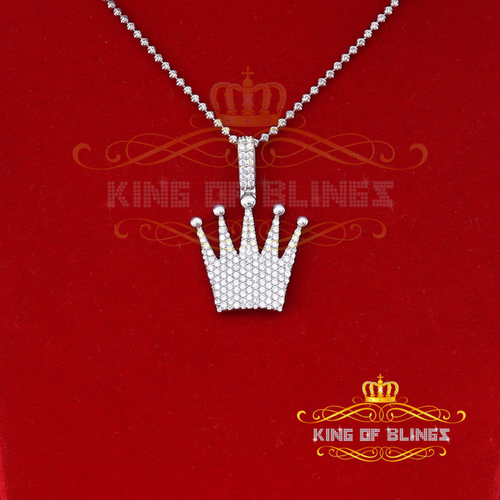 10K White Gold Finish Crown Silver Pendant with Lab Created Diamonds