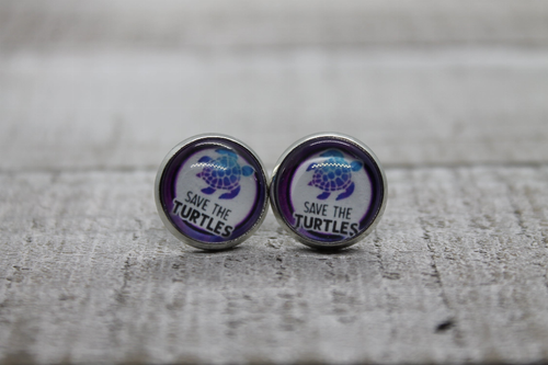 Save The Turtles  Glass Stud Earrings