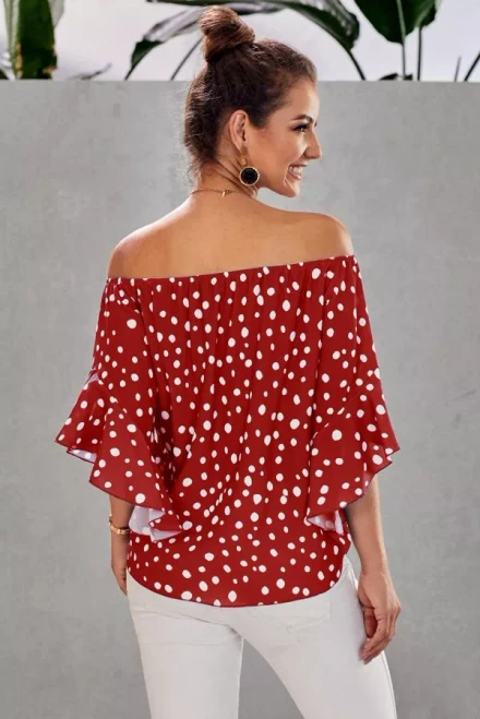 Bohemian Style Polka Dot Off Shoulder Front Tie