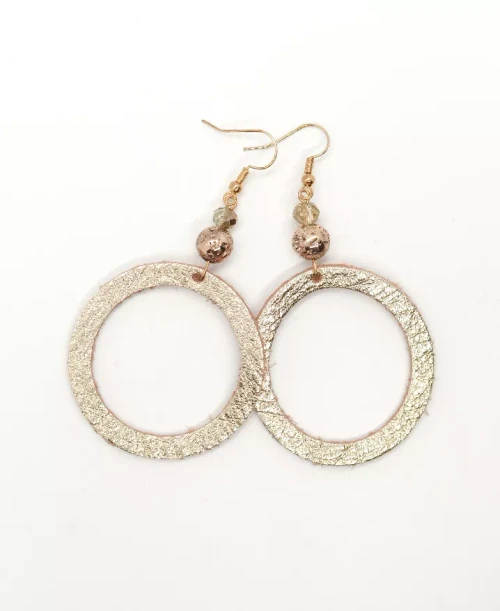 Rose Gold Leather and Lava Bead Earrings