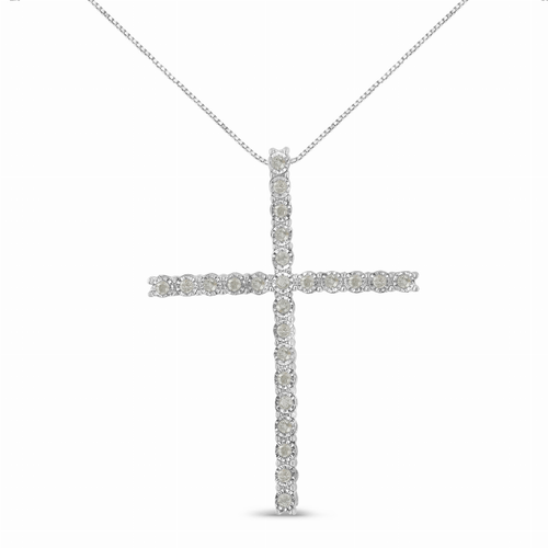 Sterling Silver 1/2carat Diamond Cross Pendant Necklace