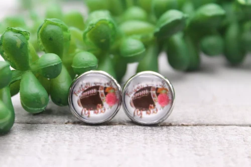 Floral Football || Glass Stud Earrings || Hypoallergenic