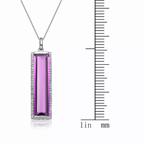 Collette Z Sterling Silver Purple Cubic Zirconia Rectangle Necklace