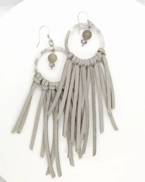 Gray Tassel Acrylic Hoop Earrings