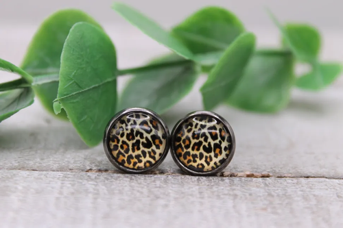 Leopard || Mini Glass Stud Earrings || Hypoallergenic || Great for Youths!