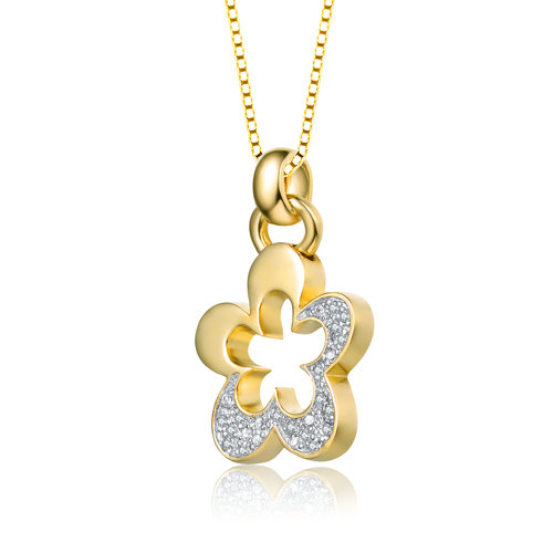 Collette Z Sterling Silver with Gold Plated Clear Round Cubic Zirconia Flower Necklace