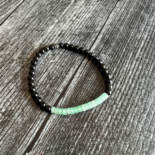 Green Aventurine and Obsidian Bead Bracelet