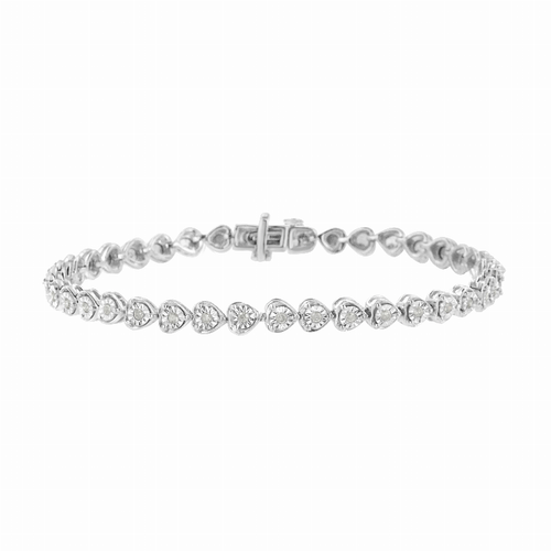 .925 Sterling Silver 1/3 Carat Total Weight Miracle Set Round-Cut Diamond Heart Link Tennis Bracelet  - 7"