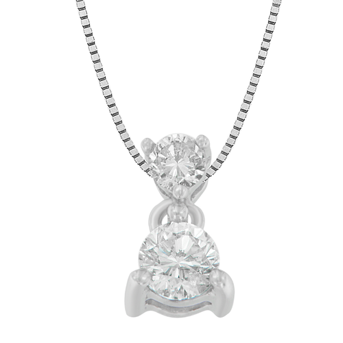 14 Karat White Gold 1/2 Carat Total Diamond Weight Round Cut Diamond Pendant Necklace 