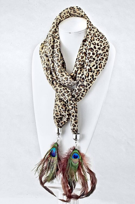 LEOPARD PRINT PEACOCK FEATHER SCARF