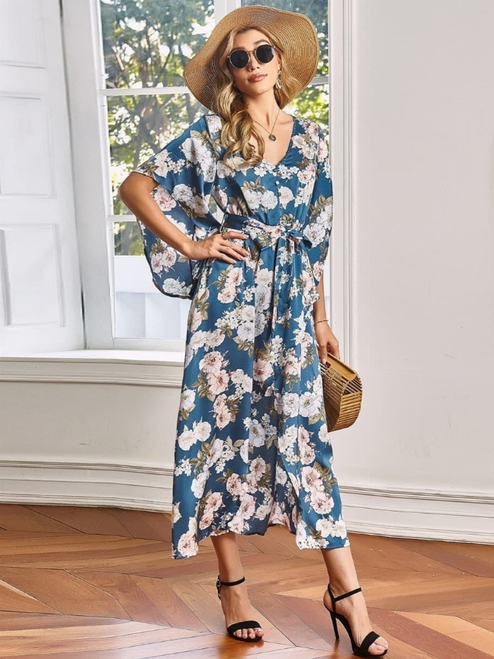 V-Neck Floral Wrap Dress