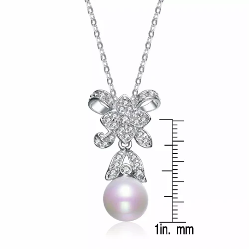Collette Z Sterling Silver Cubic Zirconia Filigree Drop Pearl Necklace