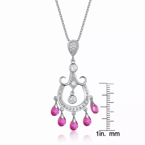 Collette Z Sterling Silver Cubic Zirconia and Pink Cubic Zirconia Dangling Pendant Necklace