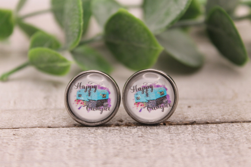 Happy Camper Glass Stud Earrings