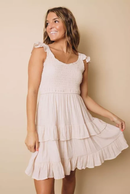 Smocked Layered Ruffle Babydoll Dress