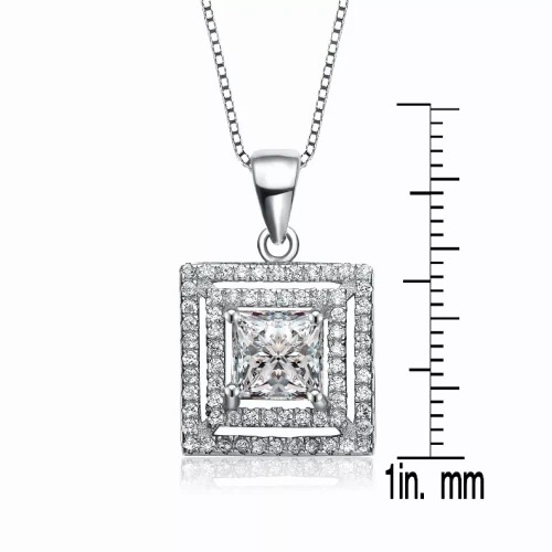 Collette Z Sterling Silver Cubic Zirconia Princess Halo Necklace