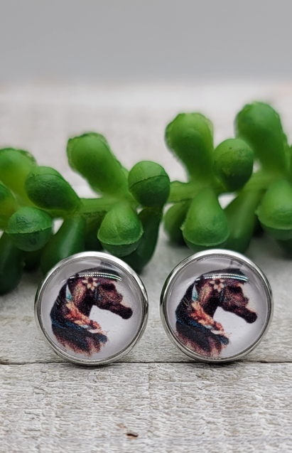 Floral Horse || 12mm Glass Stud Earrings