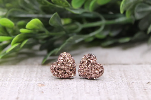 Rose Gold Druzy Heart Stud Earrings
