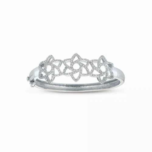 Collette Z Sterling Silver Cubic Zirconia Flower Design Bangle