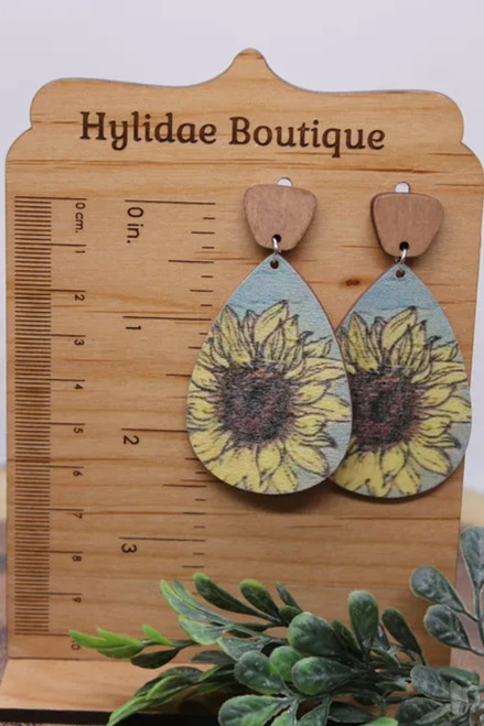 Sunflower on Blue || Dangle Earrings || Hypoallergenic