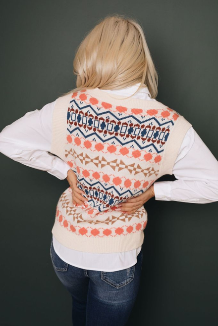 Tribal Print V Neck Knitted Sweater Vest