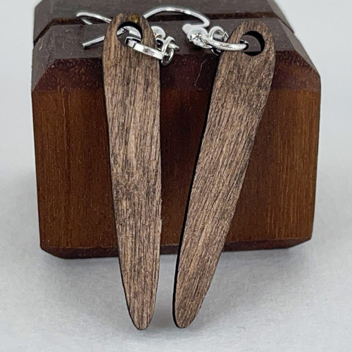 Small Thin Teardrop - Dark Oak Stain - Lightweight Earrings - Handmade