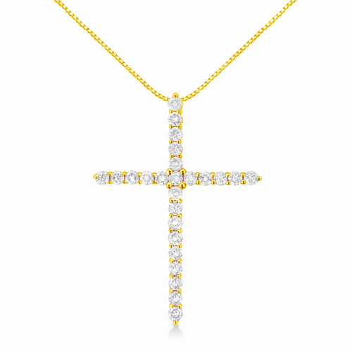 10K Yellow Gold 2.00 Carat Total Weight Round-Cut Diamond Cross 18" Pendant Necklace