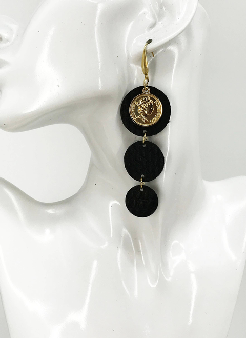 Matte Black Amazon Cobra Leather Dangle Earrings