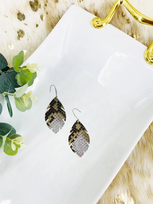 Genuine Leather Earrings-Brown Python Snake