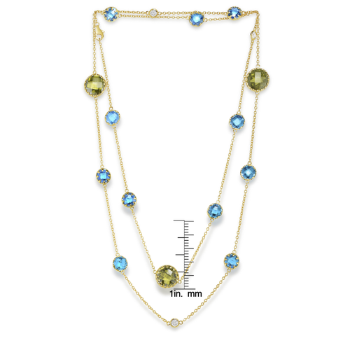 Collette Z Sterling Silver Oil Green and Agave Blue Stones Double Tiered Necklace