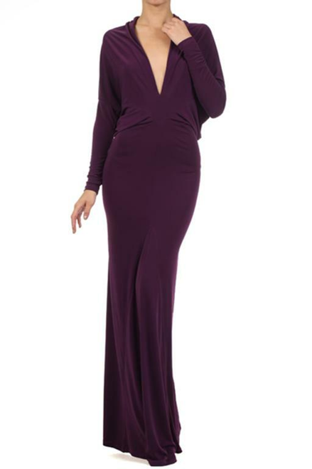 Off Shoulder Dolman Sleeves Reversible Dress Purple