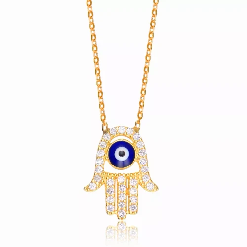 Collette Z Goldplated Sterling Silver Blue and White Cubic Zirconia Hamsa Necklace