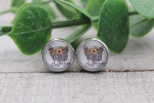 Chicken Lady Leopard Chicken  Glass Stud Earrings