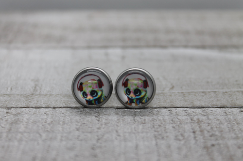 Watercolor Panda With Headphones  Glass Stud Earrings