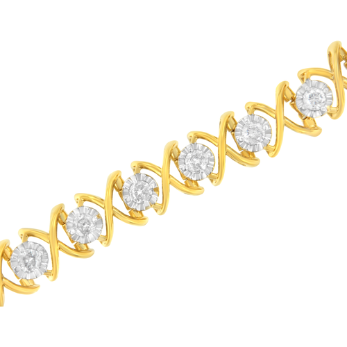 10 Karat Yellow Gold Plated Sterling Silver 2 Carat Total Diamond Weight Diamond "XOXO" Bracelet 