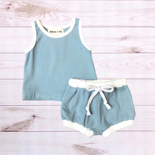 Retro Ribbed Outfit (Baby Blue)