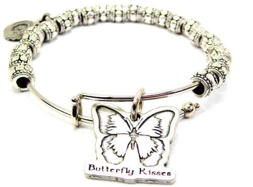 Butterfly Kisses Metal Beaded Bangle Bracelet