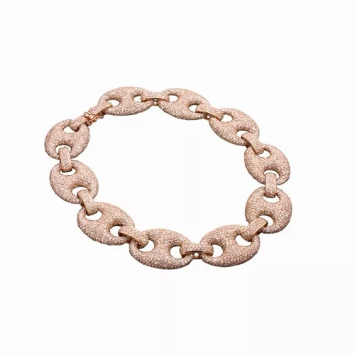 Collette Z C.Z. Sterling Silver Rose Plated Oval Shape Link Necklace