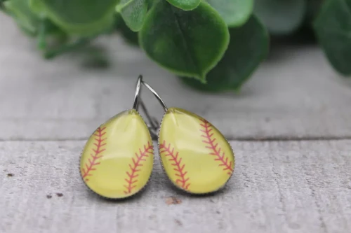 Softball Glass French Lever Earrings