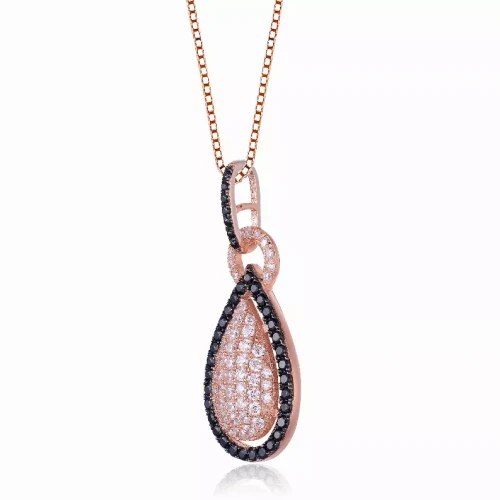 Collette Z Rose Plated Sterling Silver Black and White Cubic Zirconia Necklace