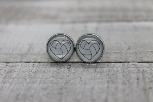 Volleyball Heart  Glass Stud Earrings