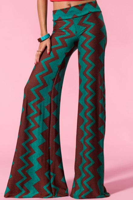 Vertical zig zag print with folded waist palazzo knitted pants