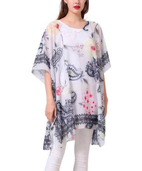 Gray Paisley V-Neck Tunic