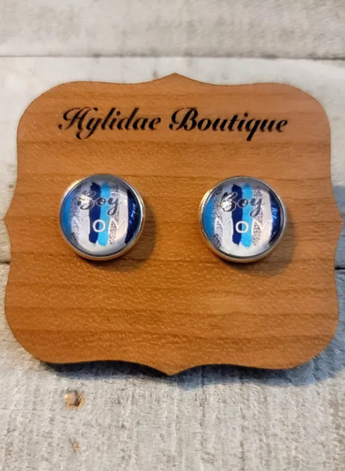 Boy Mom on Brushstrokes || Glass Stud Earrings || Hypoallergenic