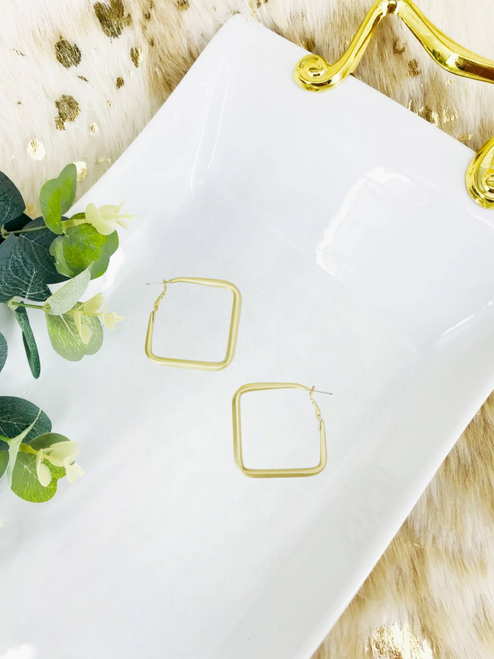 Matte Gold Square Hoop Earrings 