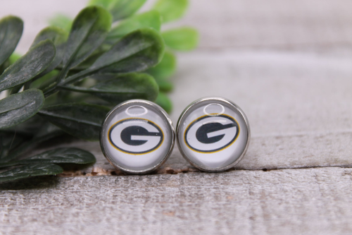 Packers Football || 12mm Glass Stud Earrings 