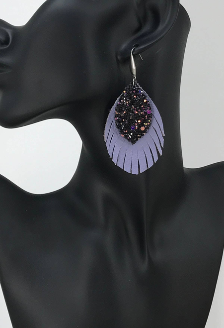 Genuine Leather and Glitter Earings 