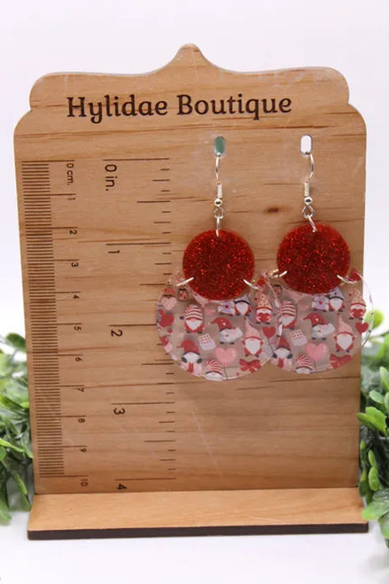 Valentine's Day Gnome - Circle || Drop Earrings