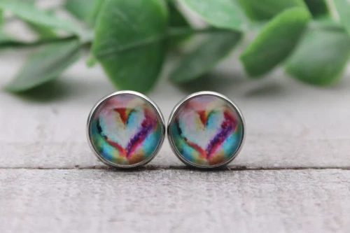Watercolor Heart | Hypoallergenic |  Glass Stud Earrings